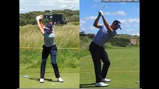 Justin Thomas golf swing  Long Iron faceon amp downtheline July 2017 [upl. by Ennairak]